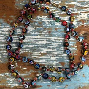 Vintage Murano Millefiori glass bead necklace, 28 inches